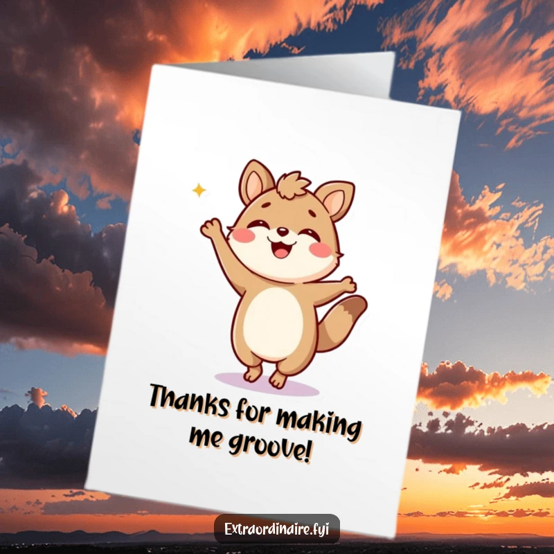 Funny Free Printable Thank You Card: Jubilant animal character doing a silly dance move to show thanks.