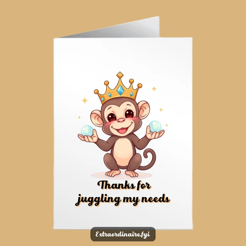 Printable Thank You Juggling Monkey Card - Free Royal Funny Downloadable Gift!
