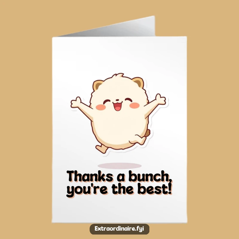 Free Printable Thank You Card: Fluffy Animal Leaping - Funny Downloadable Gift of Gratitude