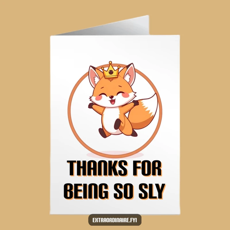 Free Printable Crowned Fox Jumping Funny Thank You Card - Downloadable DIY Gift