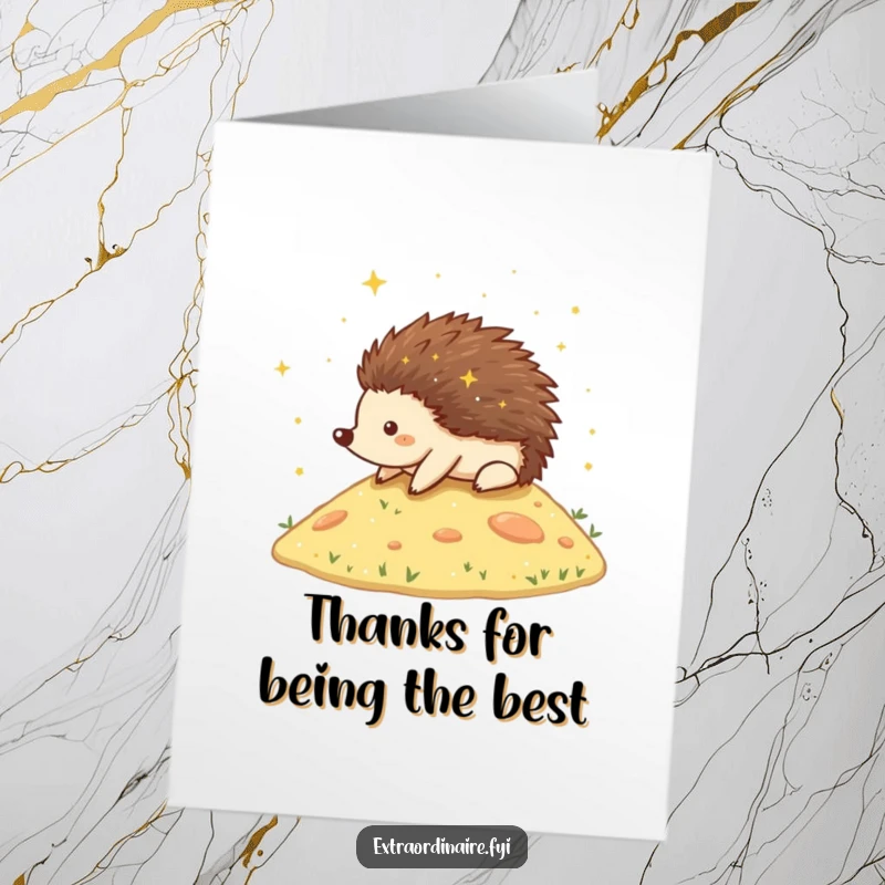 Funny Free Printable Thank You Card: A happy hedgehog rolls through stardust, conveying heartfelt thanks with a charming twinkle.