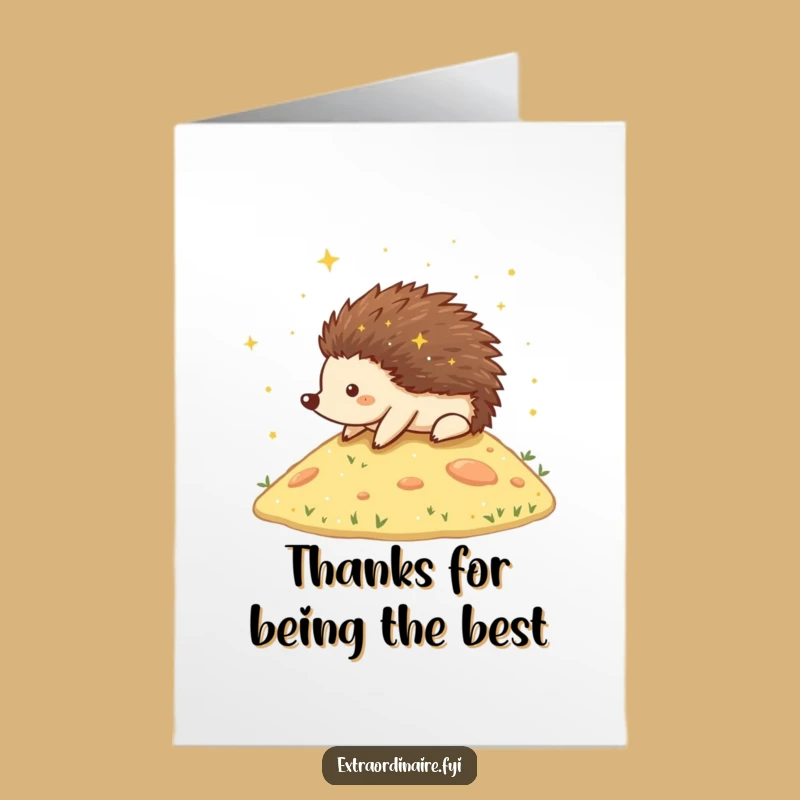 Free Printable Thank You Card: Stardust Hedgehog rolling thanks, a whimsical downloadable gift!