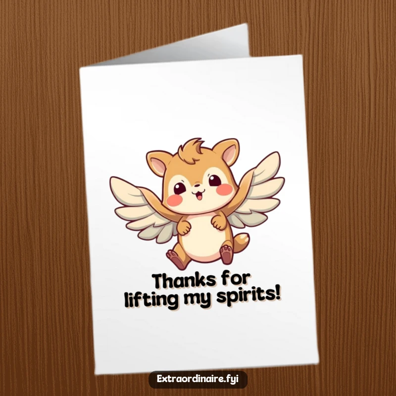 Funny free printable thank you card: A brave animal comically flapping its wings, trying to take off. A humorous thank you!