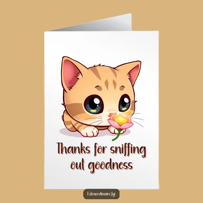 Free Printable Thank You Card: Curious Cat Flower Funny Downloadable Gift