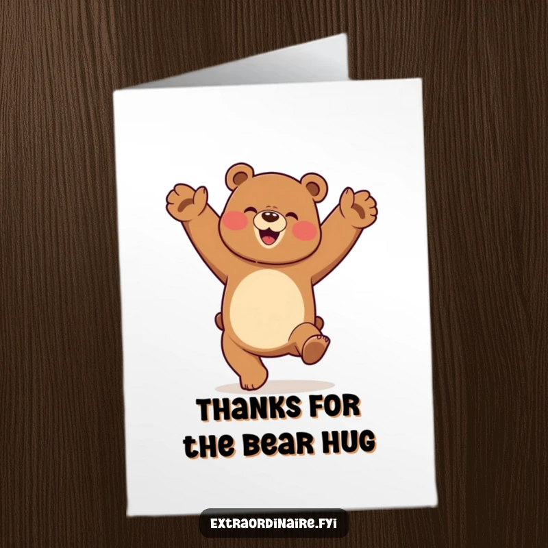 Funny Free Printable Thank You Card: A bear character doing a cartwheel, showing immense gratitude and joy.