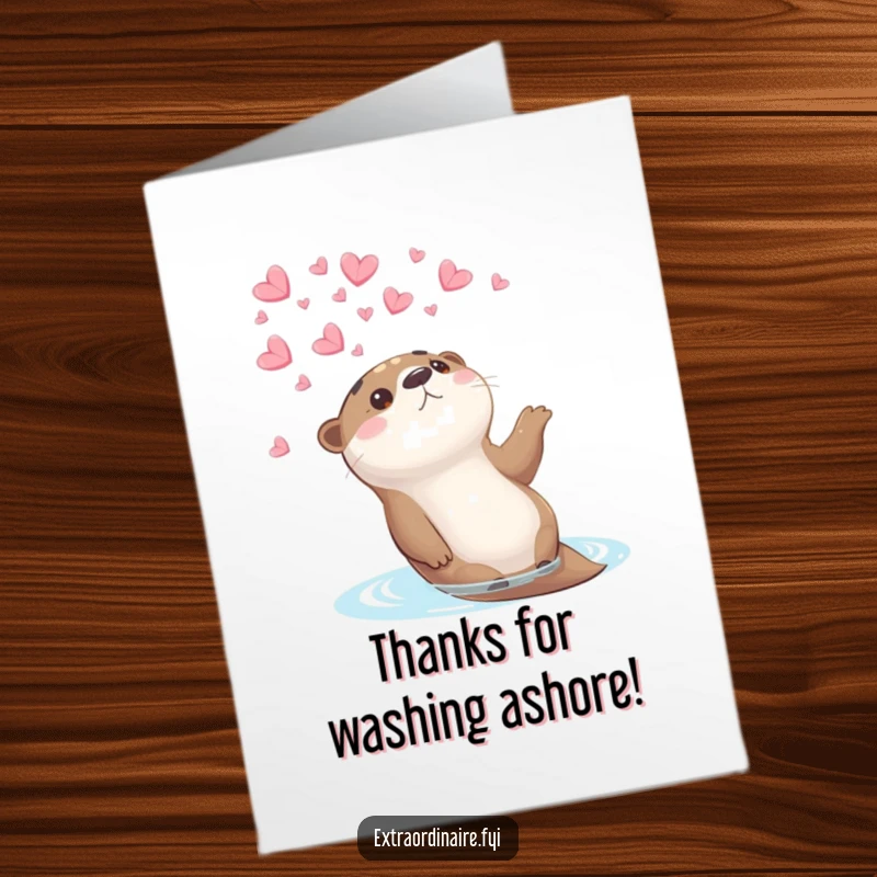 Free Printable Thank You Card: A calm otter floating on its back, surrounded by a gentle cascade of petals.