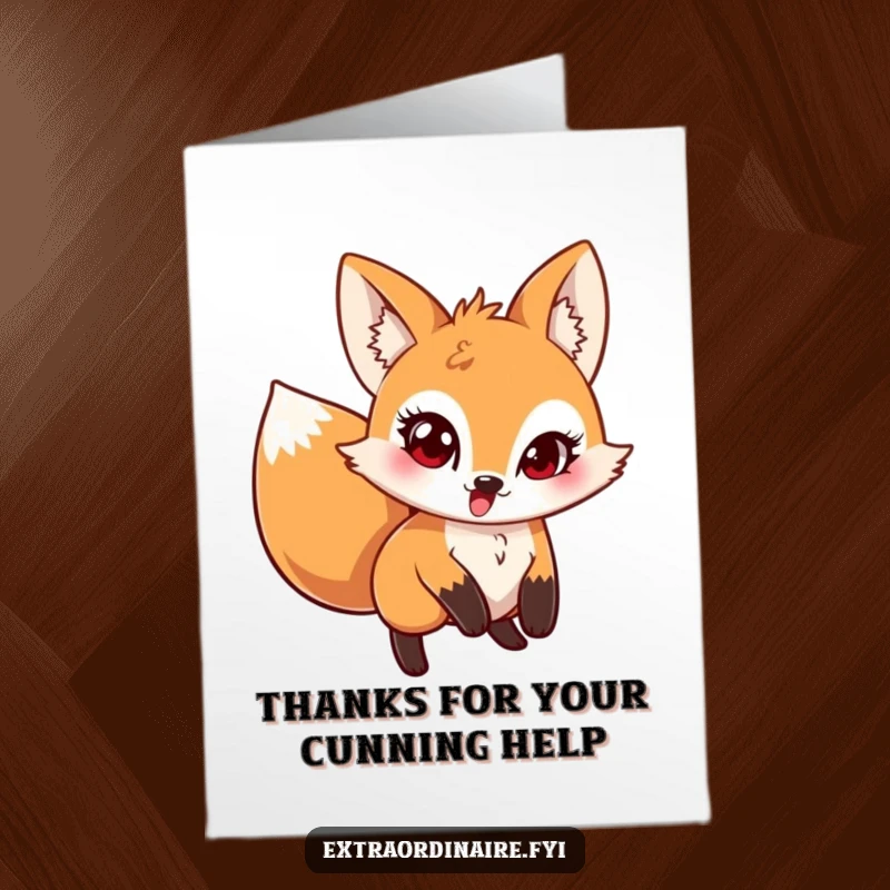 Funny Free Printable Thank You Card: A sly fox with a knowing twinkle in its eye pounces forward to deliver thanks.