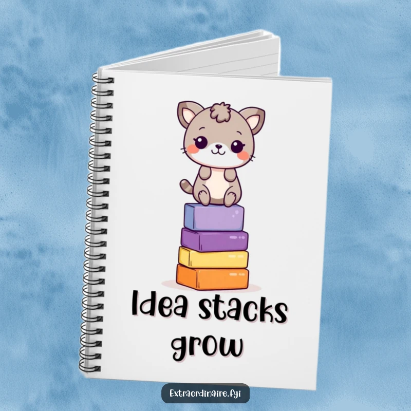 Funny Notebook: A playful animal character balances atop colorful blocks, symbolizing careful planning and creative thought.