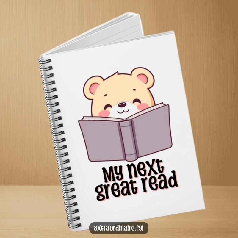 Funny notebook with a bear peeking from behind a book, great for journaling, writing, and note-taking with a literary twist.
