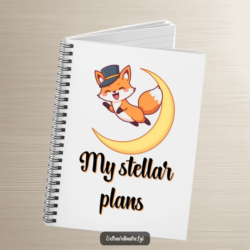 Funny Fox Top Hat Notebook: A notebook with a funny illustration of a dapper fox in a top hat leaping over a celestial crescent moon.