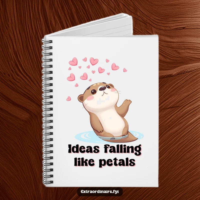 Funny otter petal notebook featuring an otter gazing at petals, perfect for jotting down peaceful thoughts and funny notes.