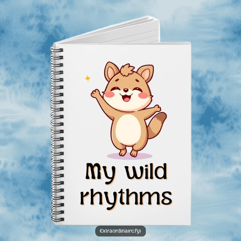 Funny Notebook: A jubilant animal character dances energetically, encouraging creative and lively note-taking.