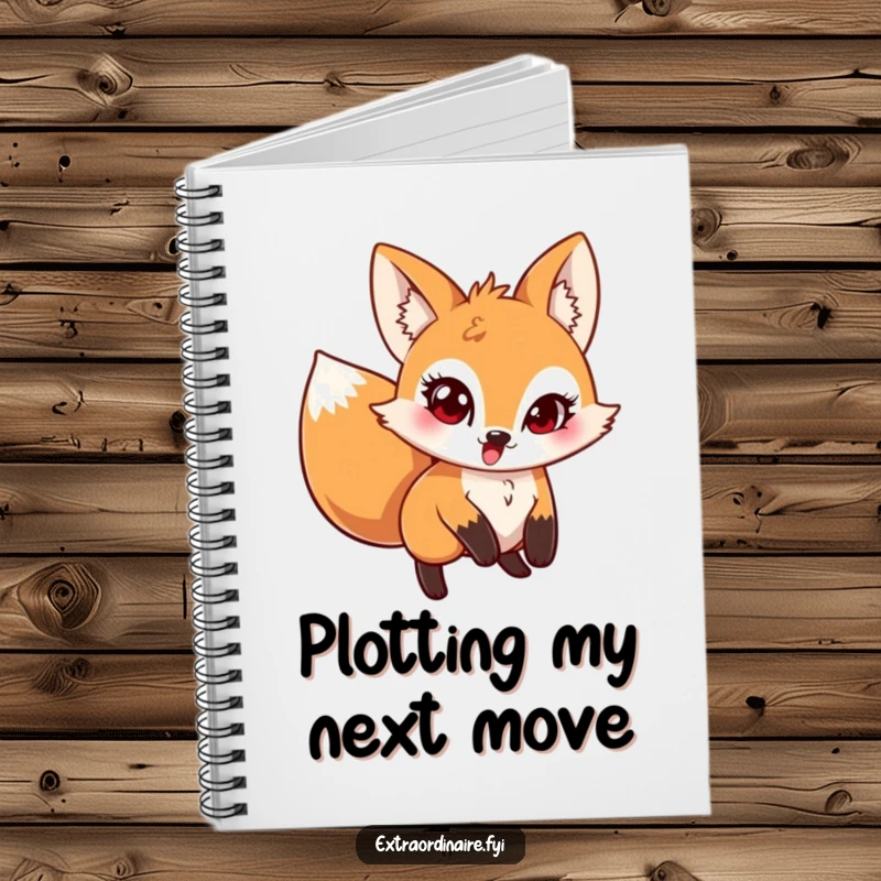 Funny Pouncing Fox Notebook featuring a mischievous fox leaping with a twinkle in its eye, ideal for jotting down ideas and plans.