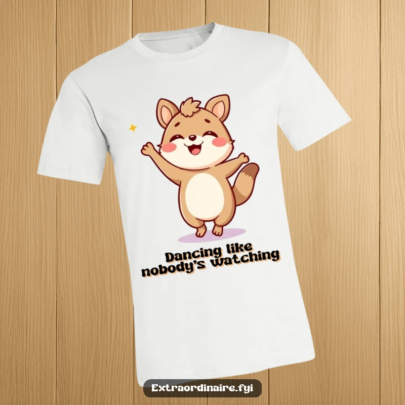 Funny T-Shirt: A jubilant animal character is captured mid-dance, performing silly, energetic moves with infectious enthusiasm.