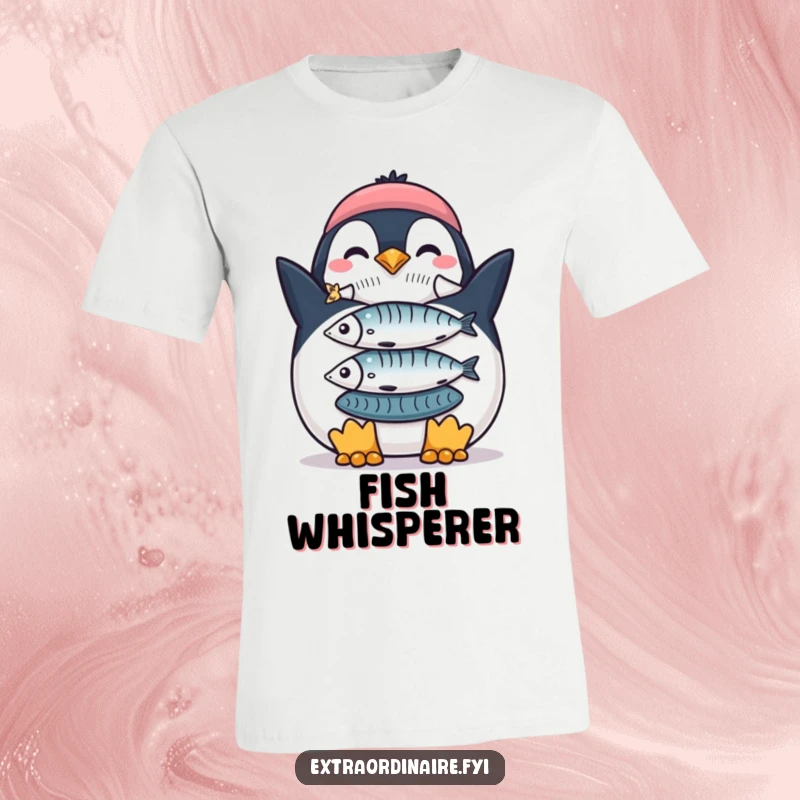 Funny Penguin Fish Stack T-Shirt: A proud penguin stands tall with a perfectly balanced stack of fish, looking funny and accomplished.