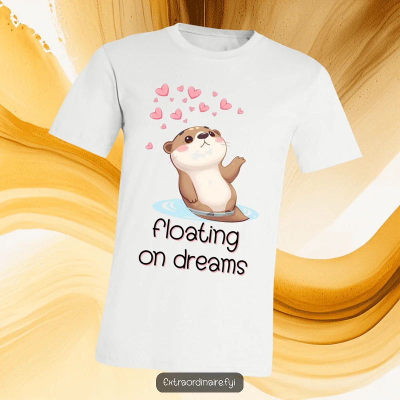 Funny otter t-shirt featuring an otter gazing peacefully at a shower of petals, capturing a moment of serene, funny contemplation.