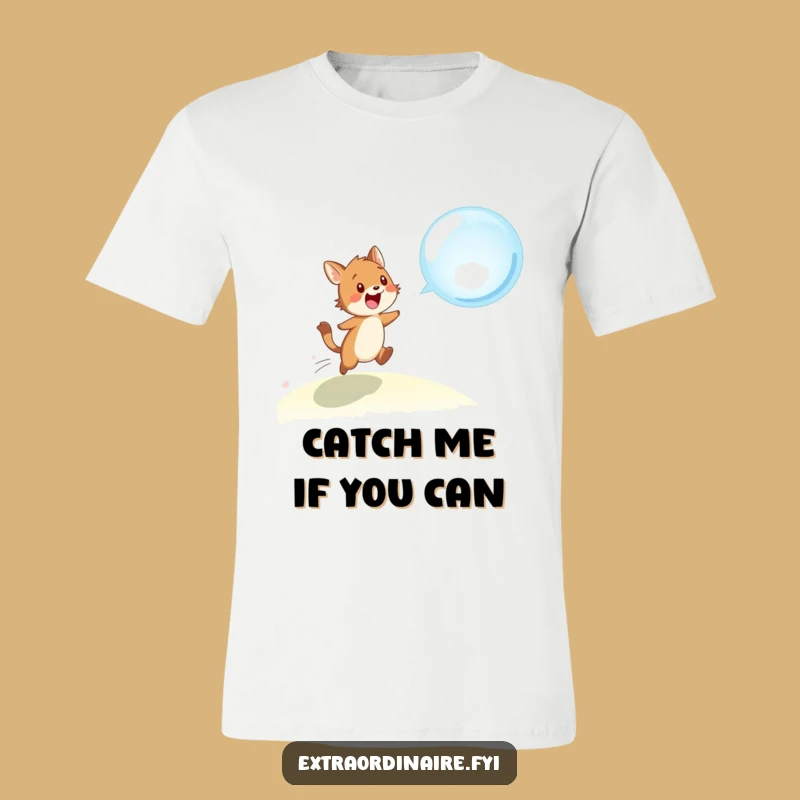 Funny Animal Bubble Chase T-Shirt - Whimsical Pet Apparel for Joyful Adventures