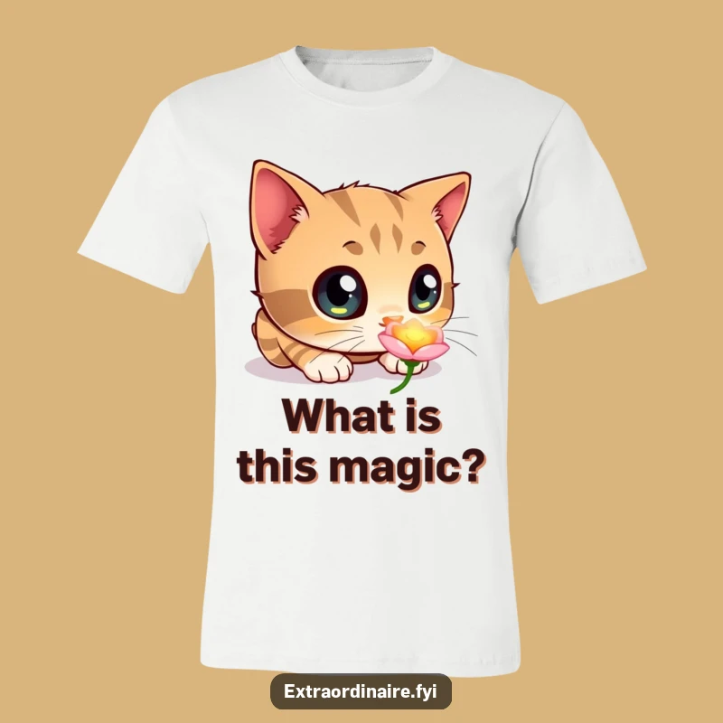 Funny Cat Flower T-Shirt: Curious Eyes, Glowing Bloom, Hilarious Graphic Tee