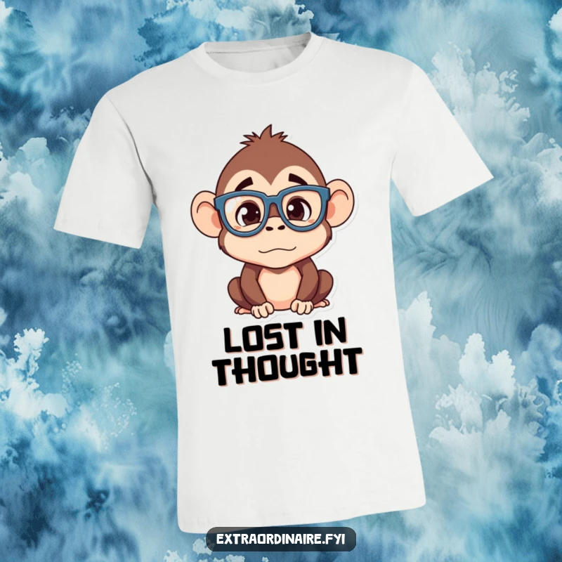 Funny monkey t-shirt, a silly monkey character sporting large glasses and a very confused expression, ideal for humor lovers.