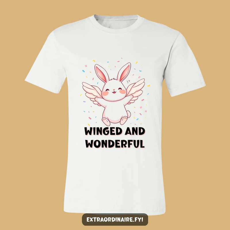 Funny Winged Rabbit Confetti Shower Tee: Joyful Flight Gift for All