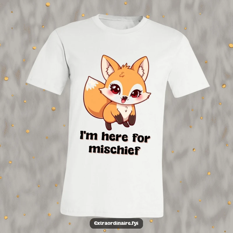 Funny Pouncing Fox T-Shirt showing a mischievous fox leaping with a sly twinkle, perfect for expressing a playful and cunning nature.