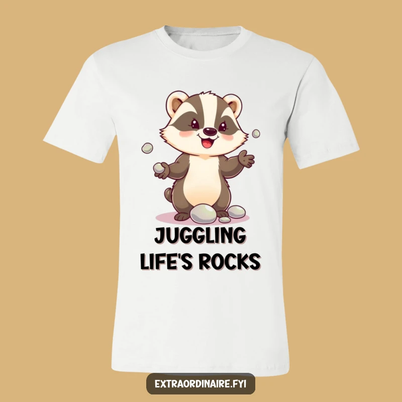 Funny Badger Pebble Juggle T-Shirt: Wearable Fun and Acrobatics!