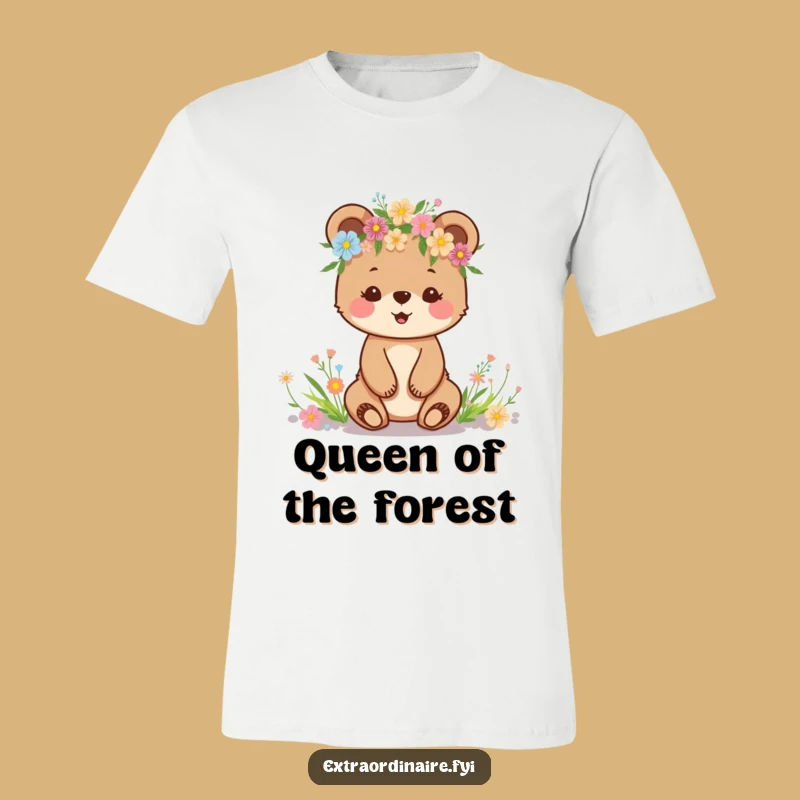 Funny Bear Cub Flower Crown T-Shirt: Adorable Woodland Vibes, Ideal Funny Gift!