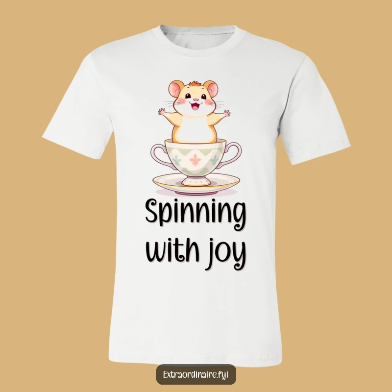 Funny Hamster Teacup Spin T-Shirt - Exhilarated Pet Character Tee