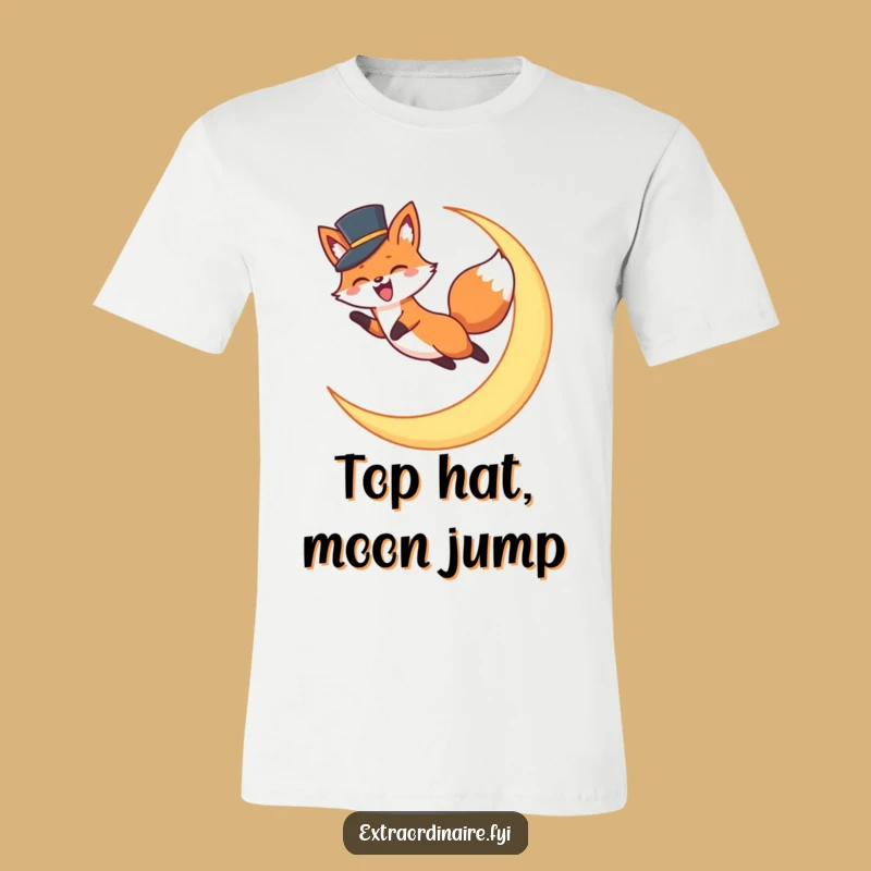 Funny Fox Top Hat Moon Leap Tee: Adventure Awaits Gift for Night Owls
