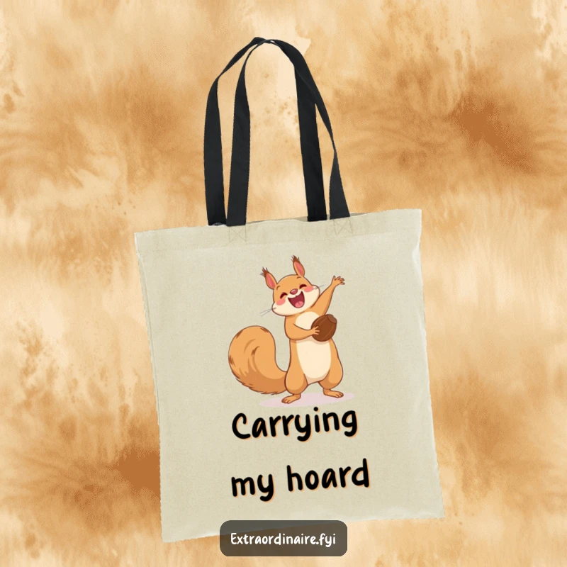 Funny Squirrel Flip Tote Bag: A funny squirrel doing an acrobatic flip with a nut, ideal for carrying funny items.