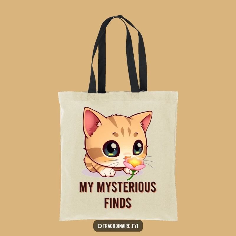 Funny Cat Tote Bag: Curious Sniff, Glowing Flower Power, Chic Funny Gift