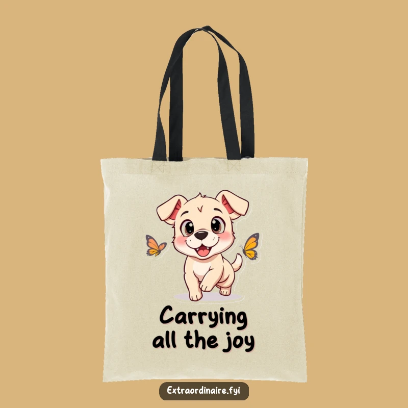 Funny Dog Butterfly Chase Tote Bag: Carry Your Laughter and Essentials