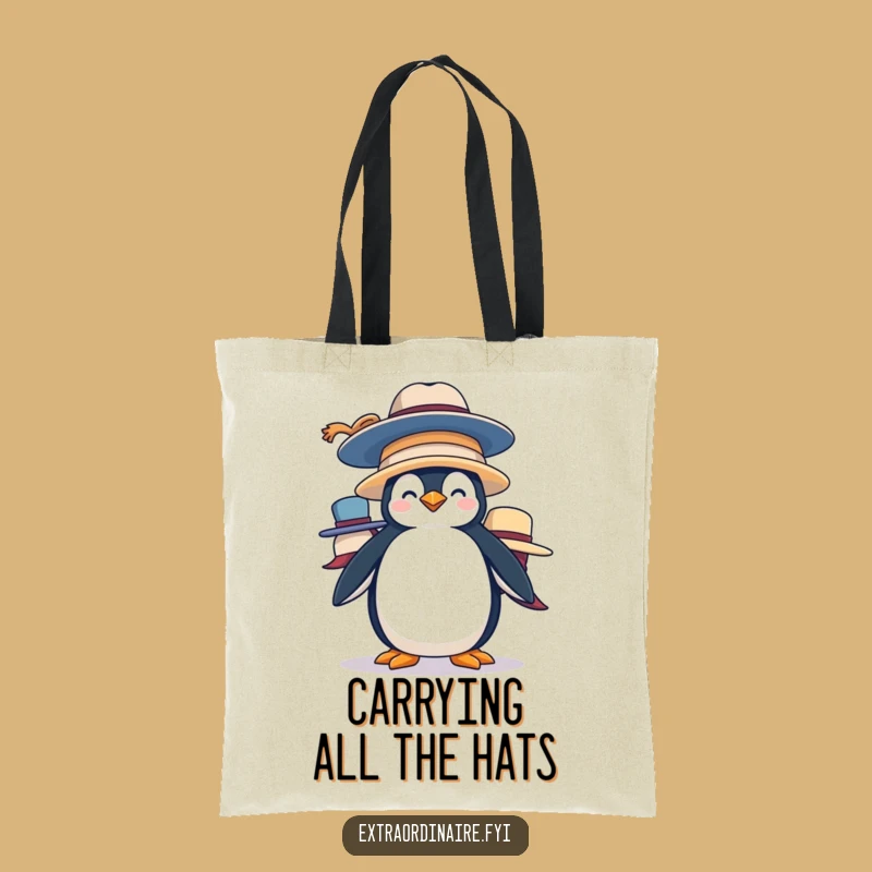 Funny Penguin Hat Stack Tote Bag: Silly Style for Humorous Errands