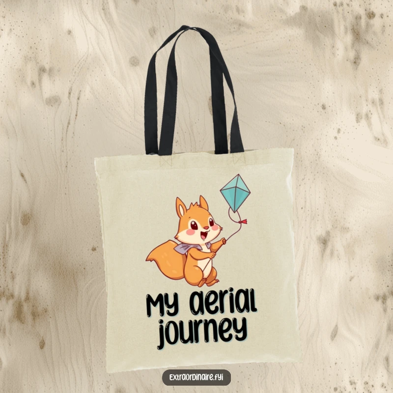 Funny Squirrel Tote Bag: A brave squirrel character holds onto a kite string, ready to soar.