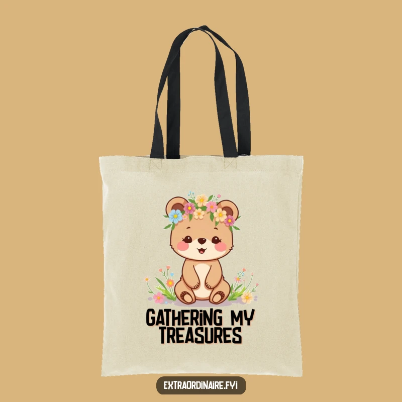 Funny Bear Cub Flower Crown Tote Bag: Carry Nature's Joy, Chic Funny Gift!