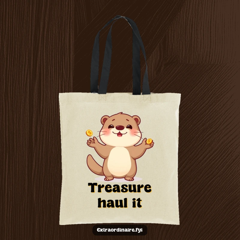 Funny otter tote bag, joyfully juggling golden coins, a sweet and practical accessory.